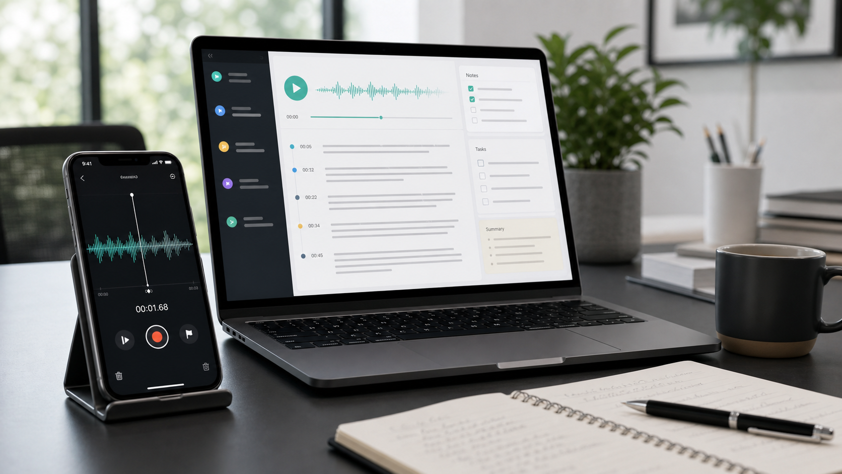 Voice memo to text workflow with phone and laptop transcript